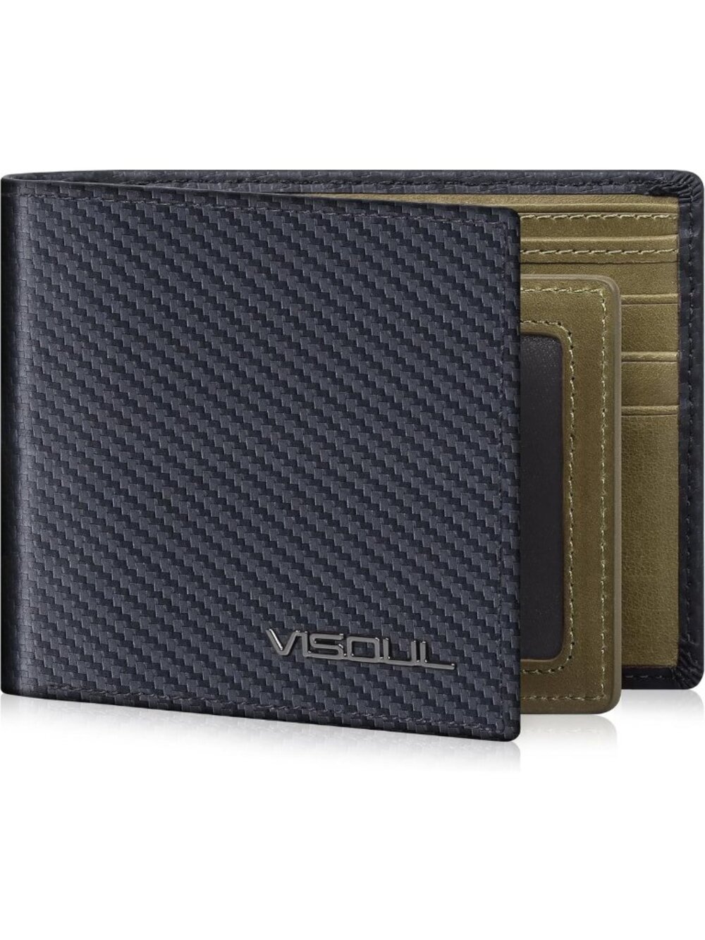 Stylish Leather Bifold Wallet for Men, RFID Blocking, 2 ID Windows, Carbon Fiber